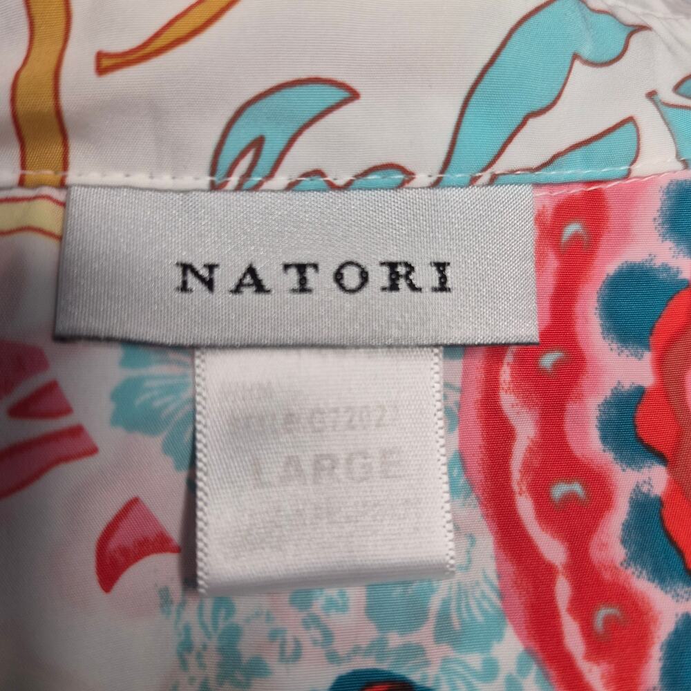 Natori Boho Floral Medallion Tunic Dress Split V Neck Butterfly Sleep Shirt Sz L - Picture 9 of 10
